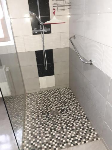 a bathroom with a shower with a glass door at la maison seillere in Senones