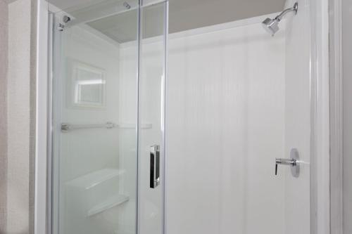 a shower with a glass door in a bathroom at Wingate by Wyndham Tinley Park in Tinley Park