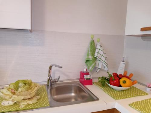a kitchen counter with a sink and a bowl of vegetables at Bassano Up in Mussolente 