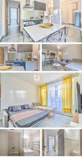 un collage de quatre photos d'une pièce dans l'établissement Balcony on the true Marseille, à Marseille