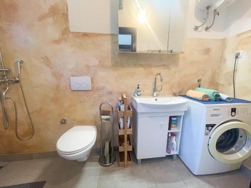a bathroom with a washing machine and a sink at Apartman Blažina in Jadranovo