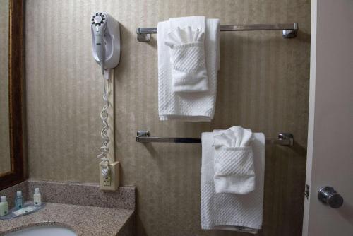 ベックリーにあるQuality Inn Beckleyのホテルのバスルーム(白いタオル、電話付)