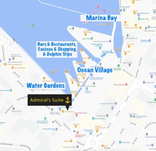 a map of martinez bay and its attractions at Admirals Suite, Gibraltar in Gibraltar