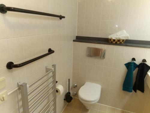 a bathroom with a toilet and a towel rack at GOOD Times Gerlitzen in Deutschberg
