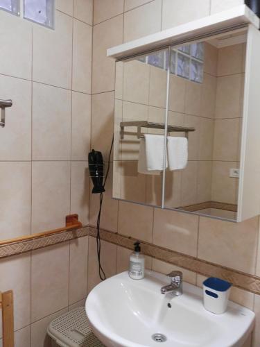 a bathroom with a sink and a mirror at Apartamentos el Motor Tejeda in Tejeda