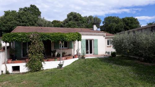 a white house with an ivy covered yard at L'Olivette in Montfrin