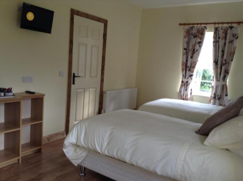 a bedroom with two beds and a window at Deerpark Manor Bed and Breakfast in Swinford