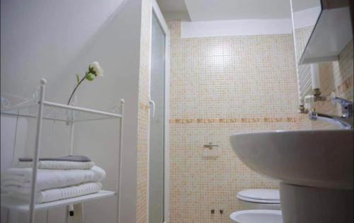 een badkamer met een wastafel, een toilet en een douche bij IL CAMPANILE APARTMENTS in Bari