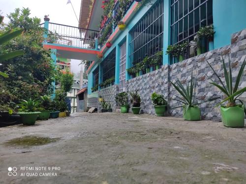 a courtyard of a building with potted plants at Kabiraalaya Homestay in Darjeeling