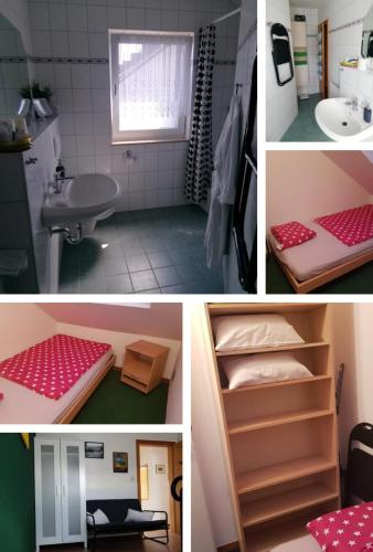 a collage of four pictures of a bathroom at Himmelreich Nahne in Osnabrück