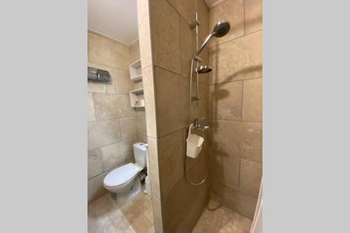 La salle de bains est pourvue d'une douche et de toilettes. dans l'établissement Studio au cœur de la ville d’Arles, à Arles