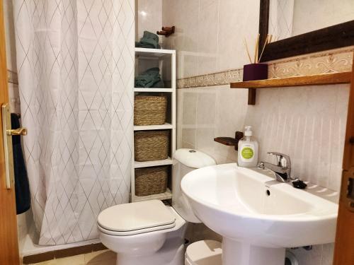 a bathroom with a toilet and a sink at ALDEA DEL COTO in Chiclana de la Frontera