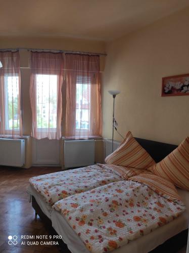 En eller flere senge i et værelse på Anna Apartmanok