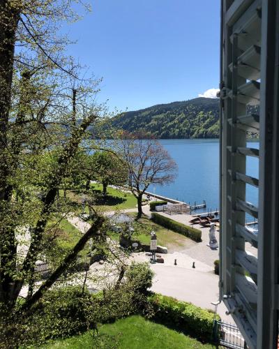 a view of a lake from a building at Villa Streintz in Millstatt