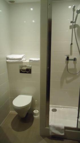 a bathroom with a toilet and a shower at Hotel d'Amiens in Paris