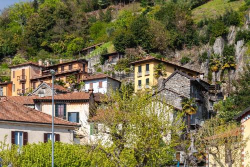 a group of houses on the side of a mountain at Casa del Borgo "Terra & Fuoco" sul Lago Maggiore in Maccagno Inferiore