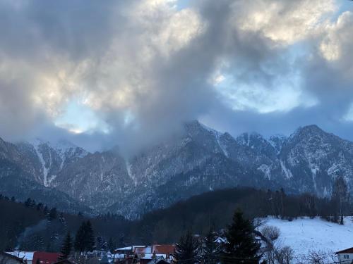 a view of a snow covered mountain range at CASA ANKELI in Buşteni
