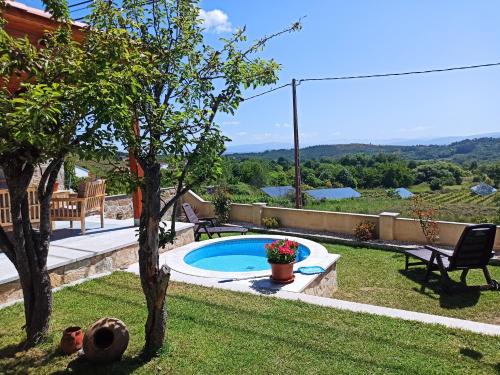 un patio trasero con una piscina en el césped en APARTAMENTO DO JOSÉ, en Pantón