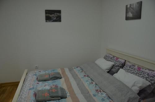 1 cama con almohadas en el dormitorio en Apartman Rajak, en Vrnjačka Banja
