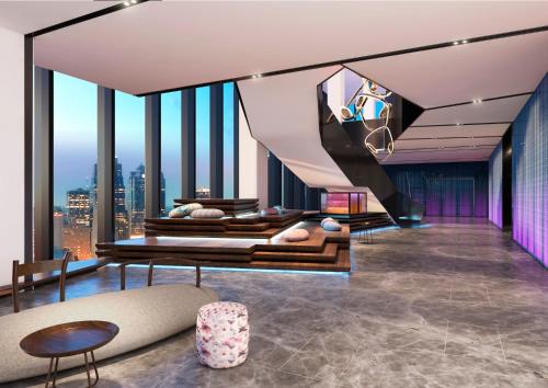 a rendering of a hotel lobby with a view of the city at Hotel Indigo Suzhou Grand Canal, an IHG Hotel in Suzhou
