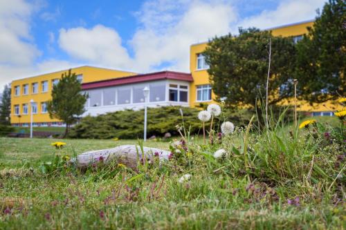 a field of flowers in front of a building at Panorama Ferien Hotel Harz in Güntersberge