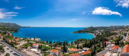 an aerial view of a city and a lake at Apartments Katica in Mlini