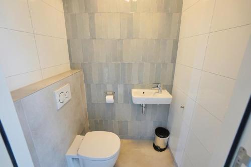 a small bathroom with a toilet and a sink at Callant's Oog in Callantsoog