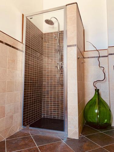 a shower with a green vase in a bathroom at Maison Patricia in Lecce