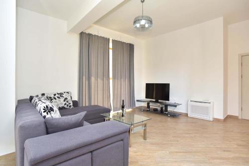 a living room with a couch and a tv at Victoria Center Apartments in Budva