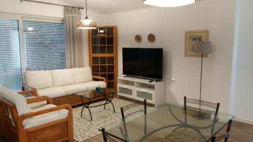 a living room with a couch and a television at Villa Leyland in Golem