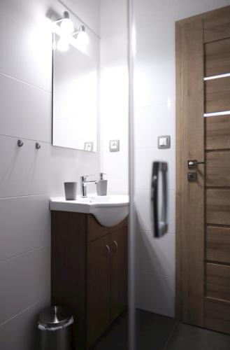 a bathroom with a sink and a mirror at Apartmány pod horou in Liptovský Mikuláš