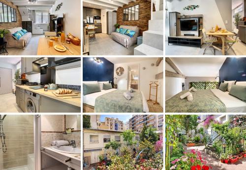 un collage de photos d'un appartement dans l'établissement Nestor&Jeeves - SECRET BEACH DUPLEX - Very close sea - Atypical, à Nice