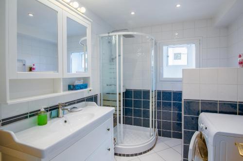 een badkamer met een wastafel, een douche en een toilet bij Le Sainte Anne in Saint-Malo