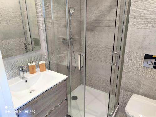 une salle de bain avec une douche, un lavabo et des toilettes dans l'établissement Studio hypercentre 202, à Nice