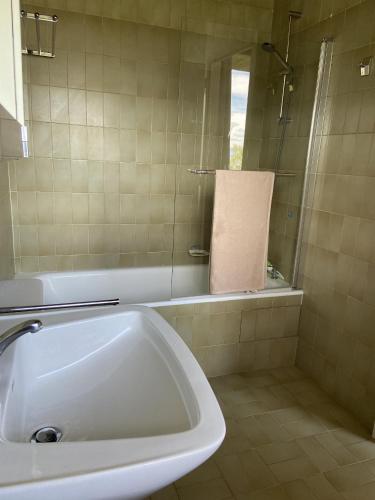 une salle de bain avec un lavabo et un miroir dans l'établissement Le Grand Praz, à Saint-Jorioz