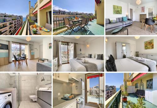 un collage de photos d'un appartement dans l'établissement Nestor&Jeeves - SUNRISE TERRACE - Central - Very close sea - Terrace 30m, à Nice