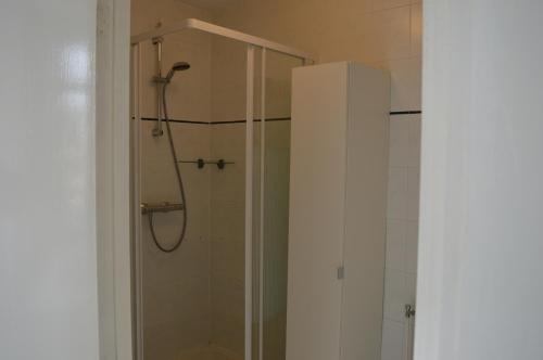 ザントフォールトにあるApartment DaMaxxのバスルーム(ガラスドア付きのシャワー付)