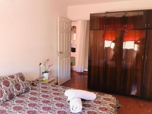 1 dormitorio con 1 cama y un gran armario de madera en Apartamento en el centro de Malaga, en Málaga