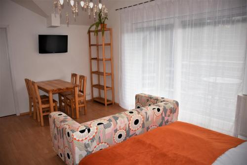 a living room with a couch and a table at Apartamenty Czyrna przy Gondoli in Szczyrk