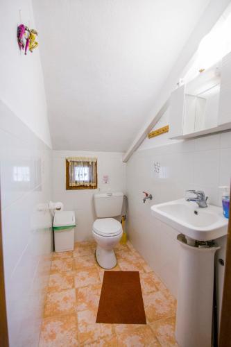 a bathroom with a toilet and a sink at villa Touzla in Ofrínion