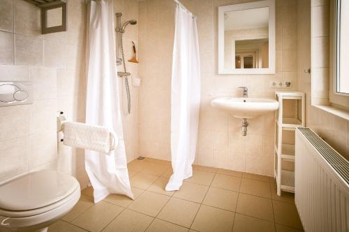 a bathroom with a toilet and a sink at Vakantiewoning Cha Nostra in Moorveld