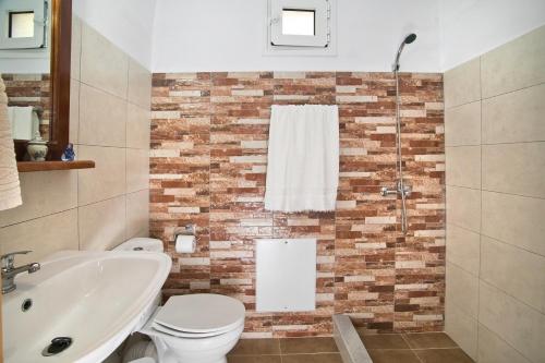 uma casa de banho com um WC e um lavatório em Petroula Apartments em Emborios