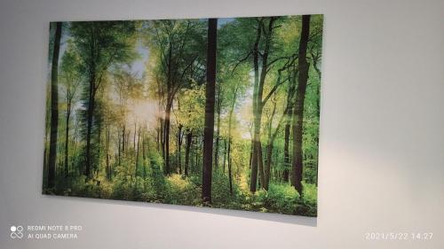 a painting of a forest on a wall at Penzion Forest in Rozvadov