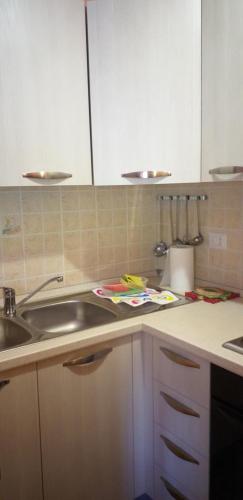 uma cozinha com um lavatório e uma bancada em LA CASETTA DELLA NONNA em SantʼAnna Pelago
