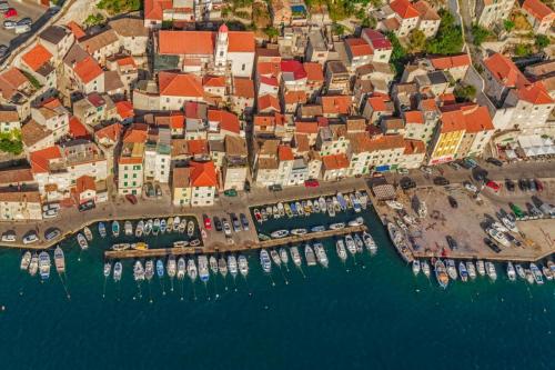 an aerial view of a harbor in a city at Apartment in Grebaštica with sea view, terrace, WiFi (3571-5) in Grebaštica