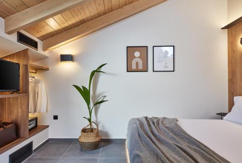 a bedroom with a bed and a tv at Λιθεία-Lithia in Ioannina