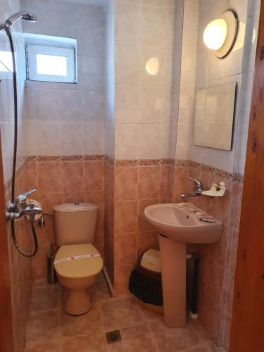 La salle de bains est pourvue de toilettes et d'un lavabo. dans l'établissement Семеен Хотел Българи, à Montana