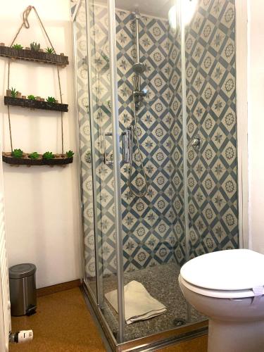a bathroom with a shower with a toilet at La Vecchia Posta B&B in Calangianus