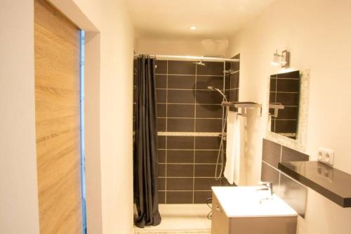 une salle de bain avec une douche avec un lavabo et des toilettes dans l'établissement La maison de Papé, à Arles