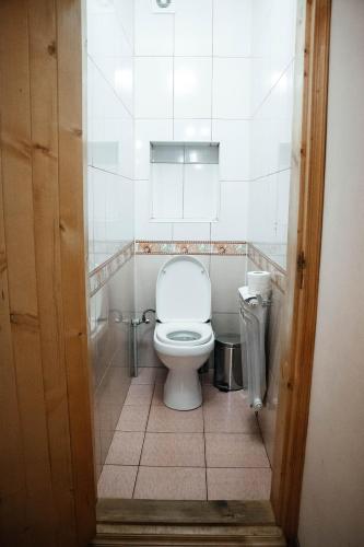 a bathroom with a toilet and a trash can at Котедж з неймовірними краєвидами, Карпатський Чан DREAM, Чан Джакузі in Slavske